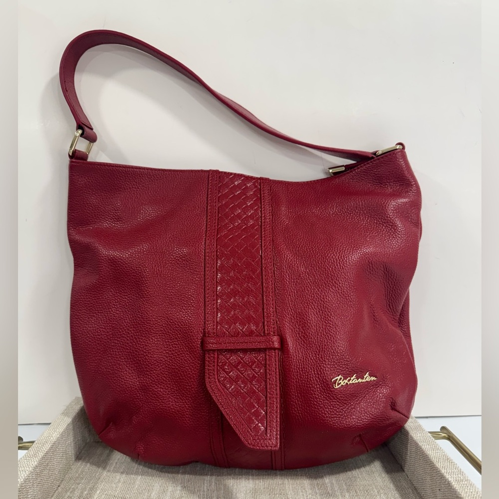 Bostanten Red  Leather 7 Pocket Shoulder Bag   12 x 12" x 4" like new - Picture 2 of 12